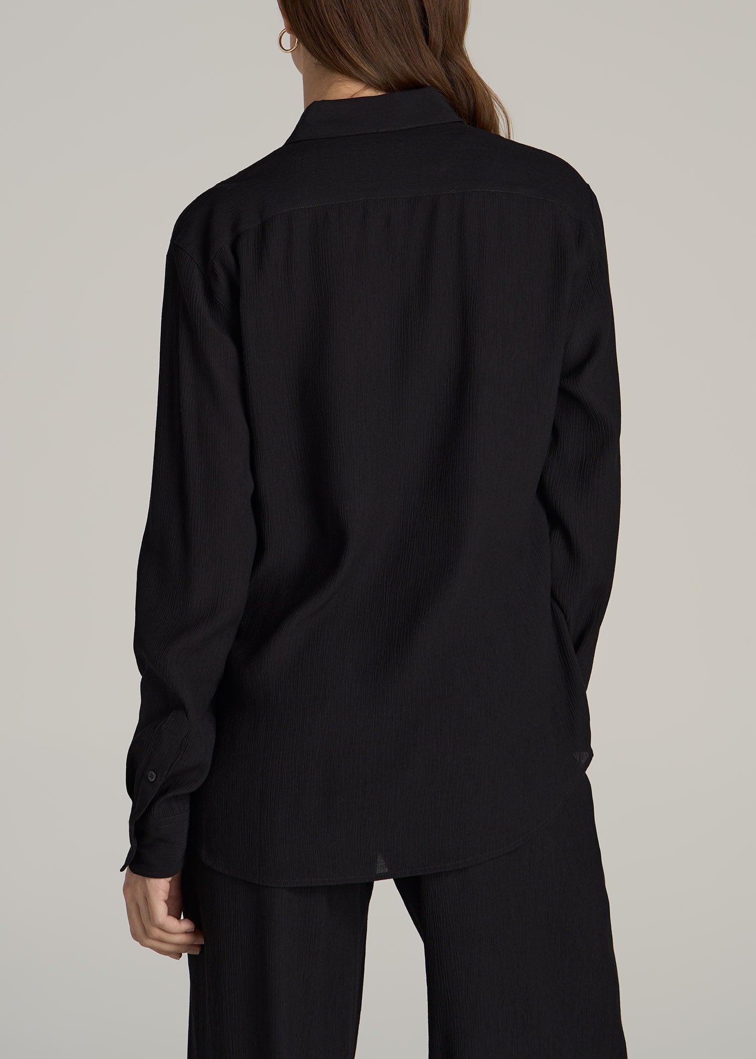 Long Sleeve Crinkle Blouse for Tall Women in Black Female Product Image