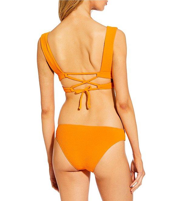GB Solid Scrunchie Textured Tanga High Leg Hipster Swim Bottom Product Image