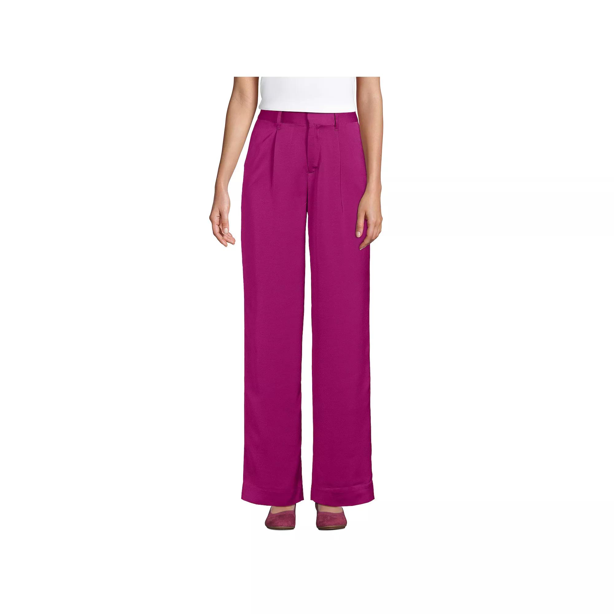 Women's Lands' End Satin Wide Leg Pleated Pants,  Product Image