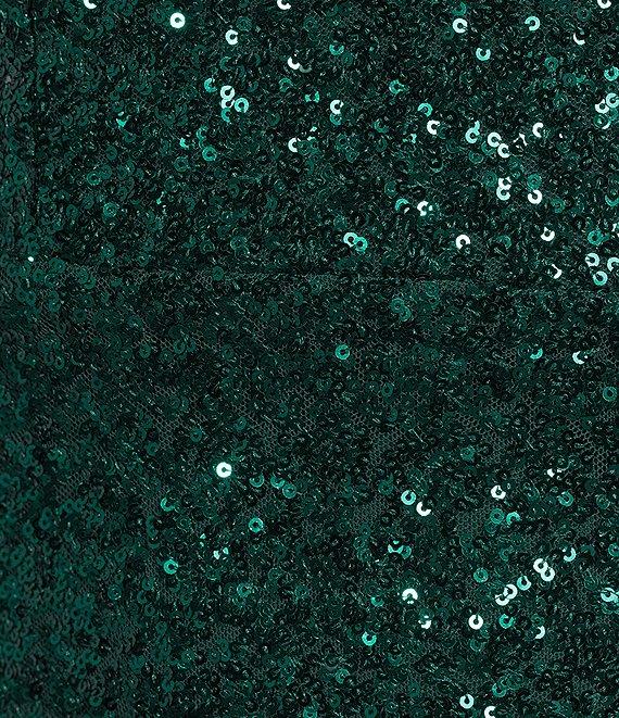 Honey and Rosie Sequin V-Neck Spaghetti Strap Mesh Back Front Slit Gown Product Image