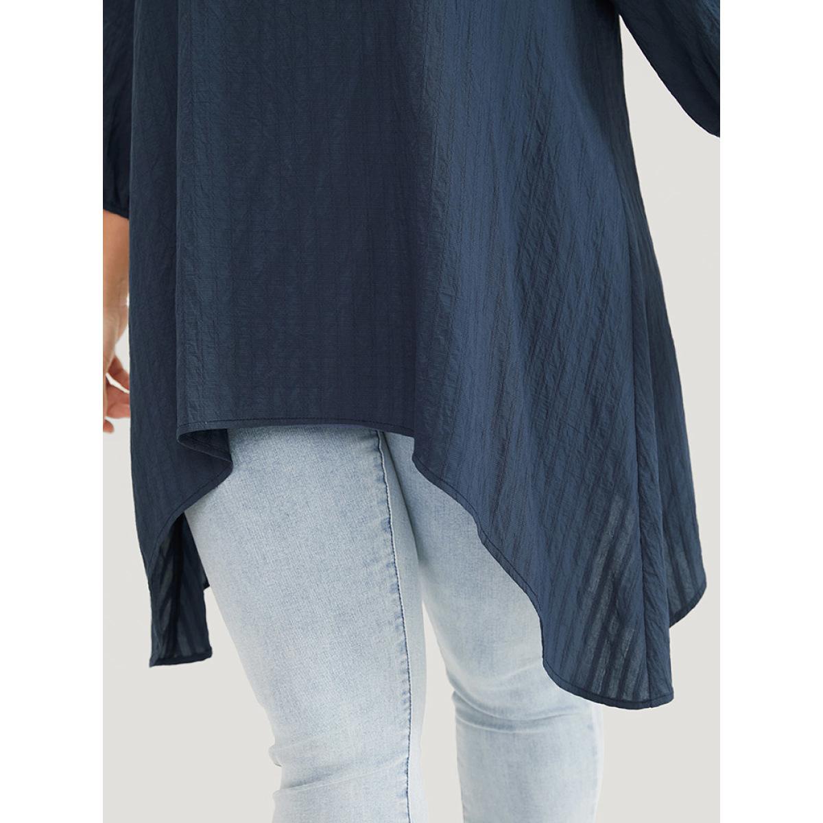 Plus Size Indigo Plain Contrast Lace Asymmetrical Lantern Sleeve Blouse Women Elegant Elbow-length sleeve V-neck Dailywear Blouses BloomChic 18-20/2X Product Image