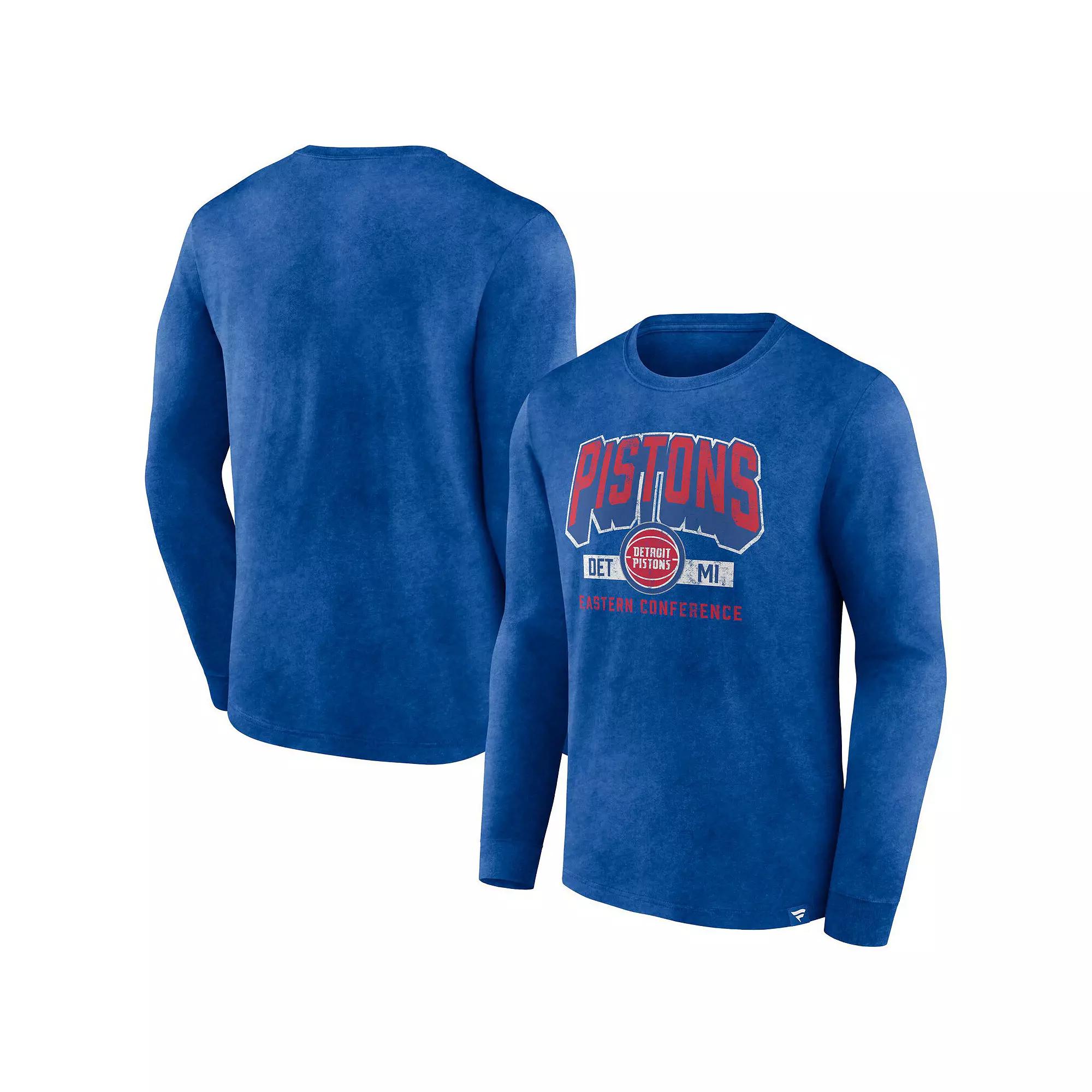Men's Fanatics Branded Heather Royal Detroit Pistons Front Court Press Snow Wash Long Sleeve T-Shirt,  Product Image