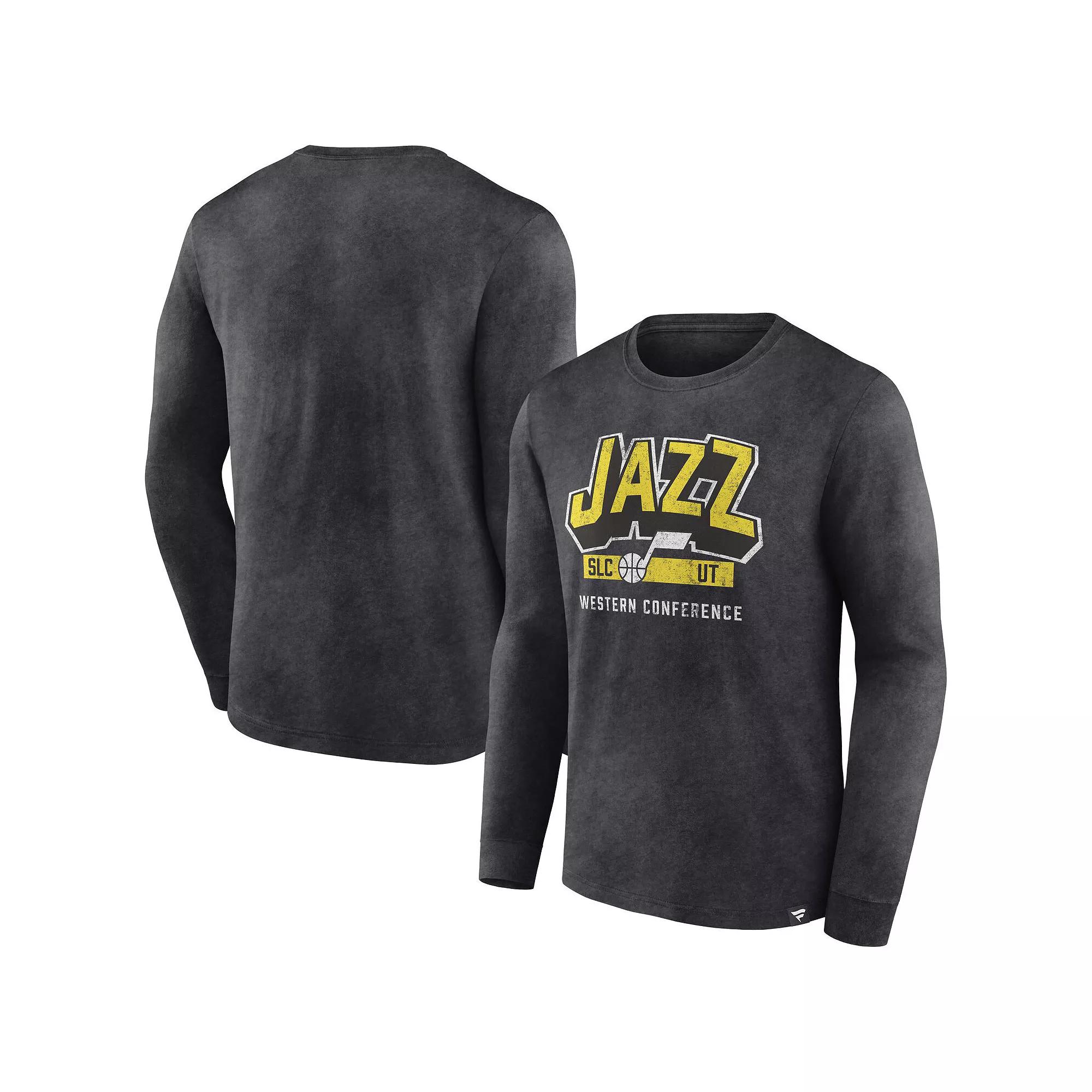 Men's Fanatics Branded Heather Charcoal Utah Jazz Front Court Press Snow Wash Long Sleeve T-Shirt,  Product Image