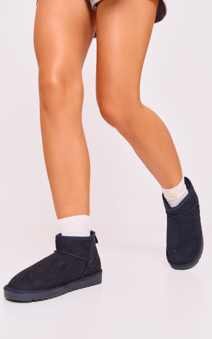 Black Faux Suede Round Toe Rigged Sole Ankle Boots Product Image