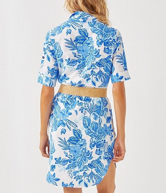Lilly Pulitzer x Saint James Leonie Azure Soleil Print Short Sleeve Cotton Shirt Dress Product Image