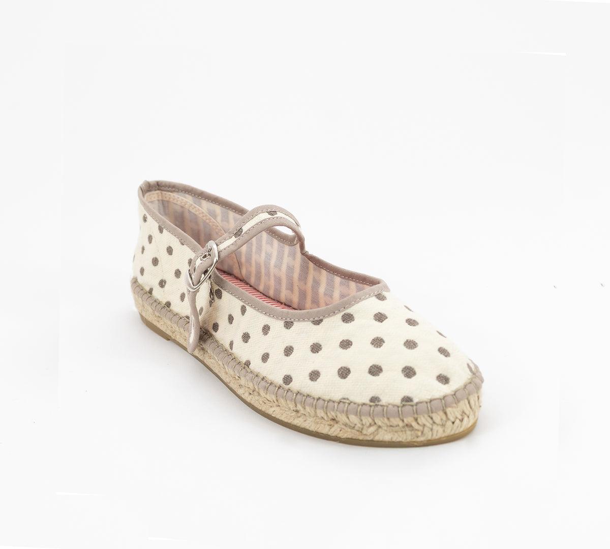 Espadrille Mary Jane Taupe Polka Dots Product Image