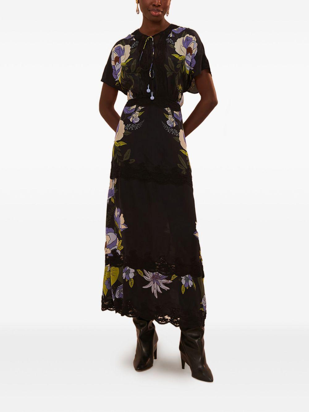 floral-print lace-trimmed midi dress Product Image