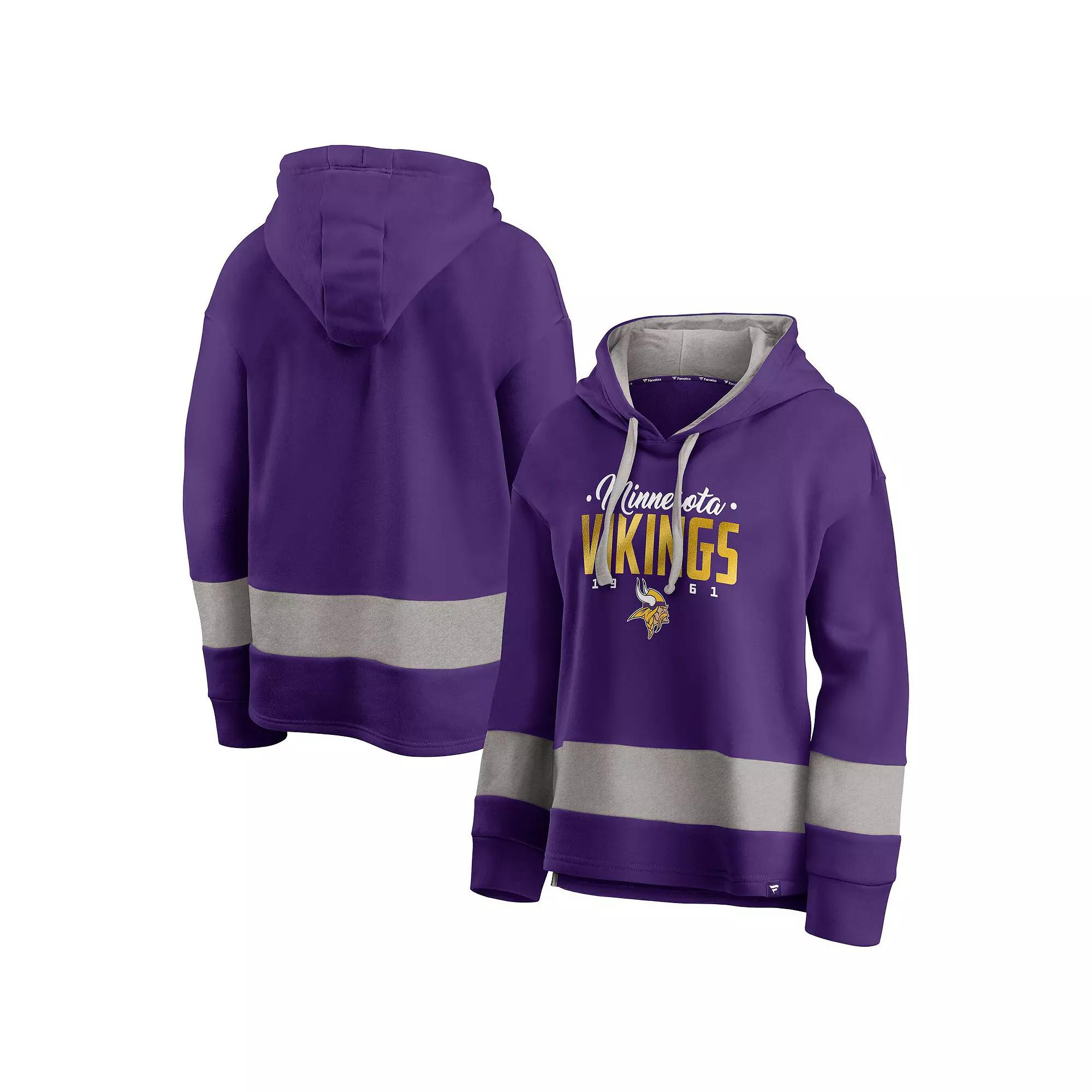 Women's Fanatics Purple/Gray Minnesota Vikings Huddle Up Fundamental Fleece Color Block Pullover Hoodie, Size: Small Product Image
