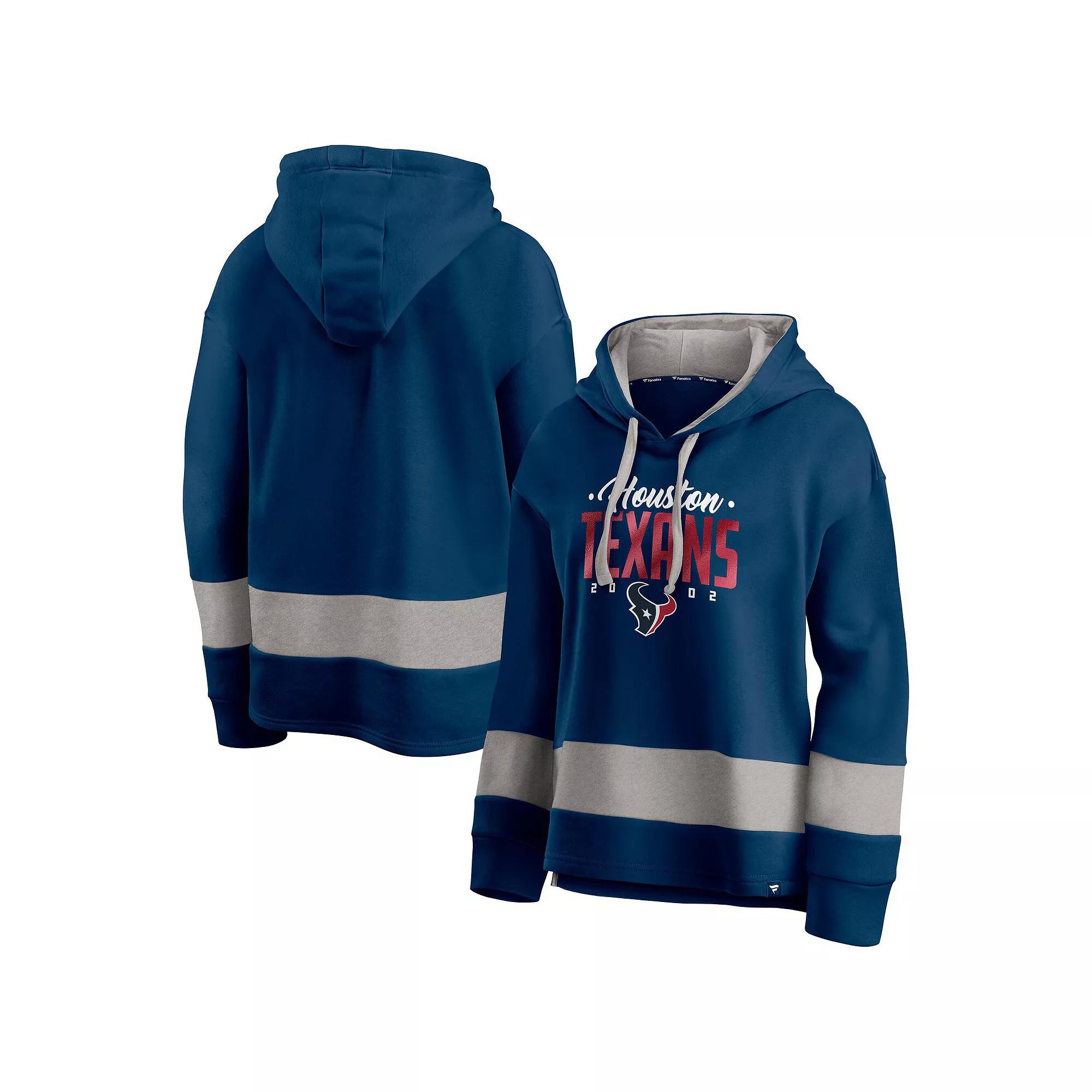 Women's Fanatics Navy/Gray Houston Texans Huddle Up Fundamental Fleece Color Block Pullover Hoodie,  Product Image