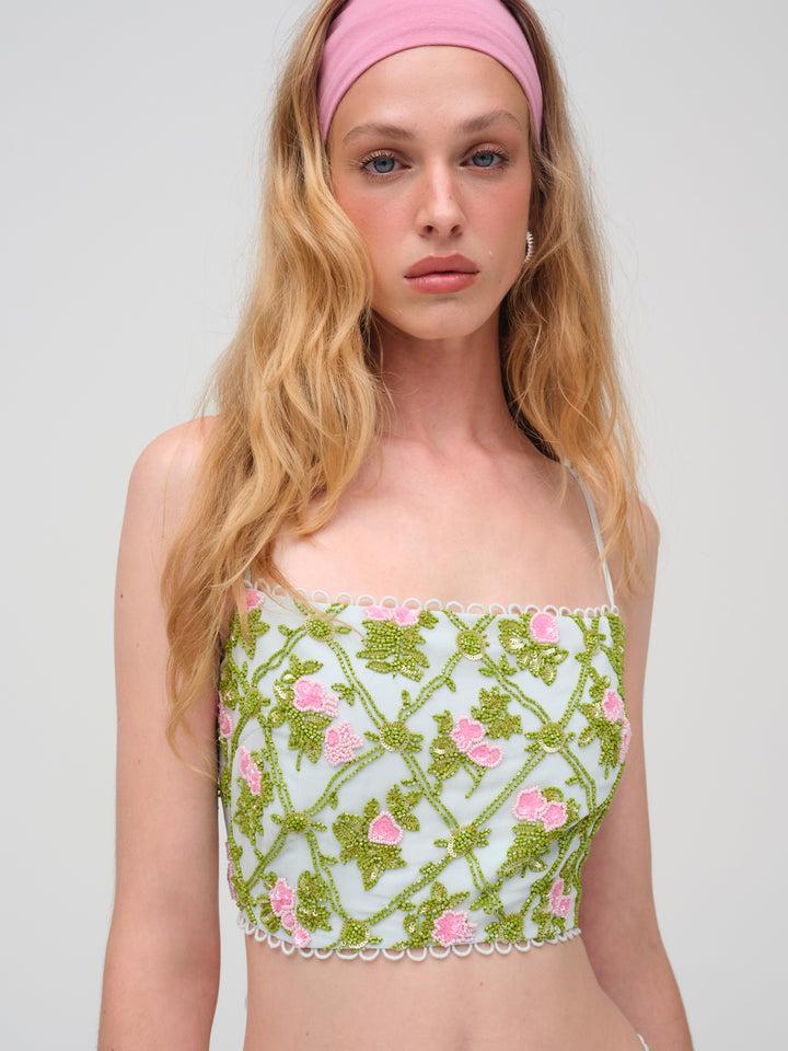 Bridget Beaded Mini Skirt — Blue Product Image