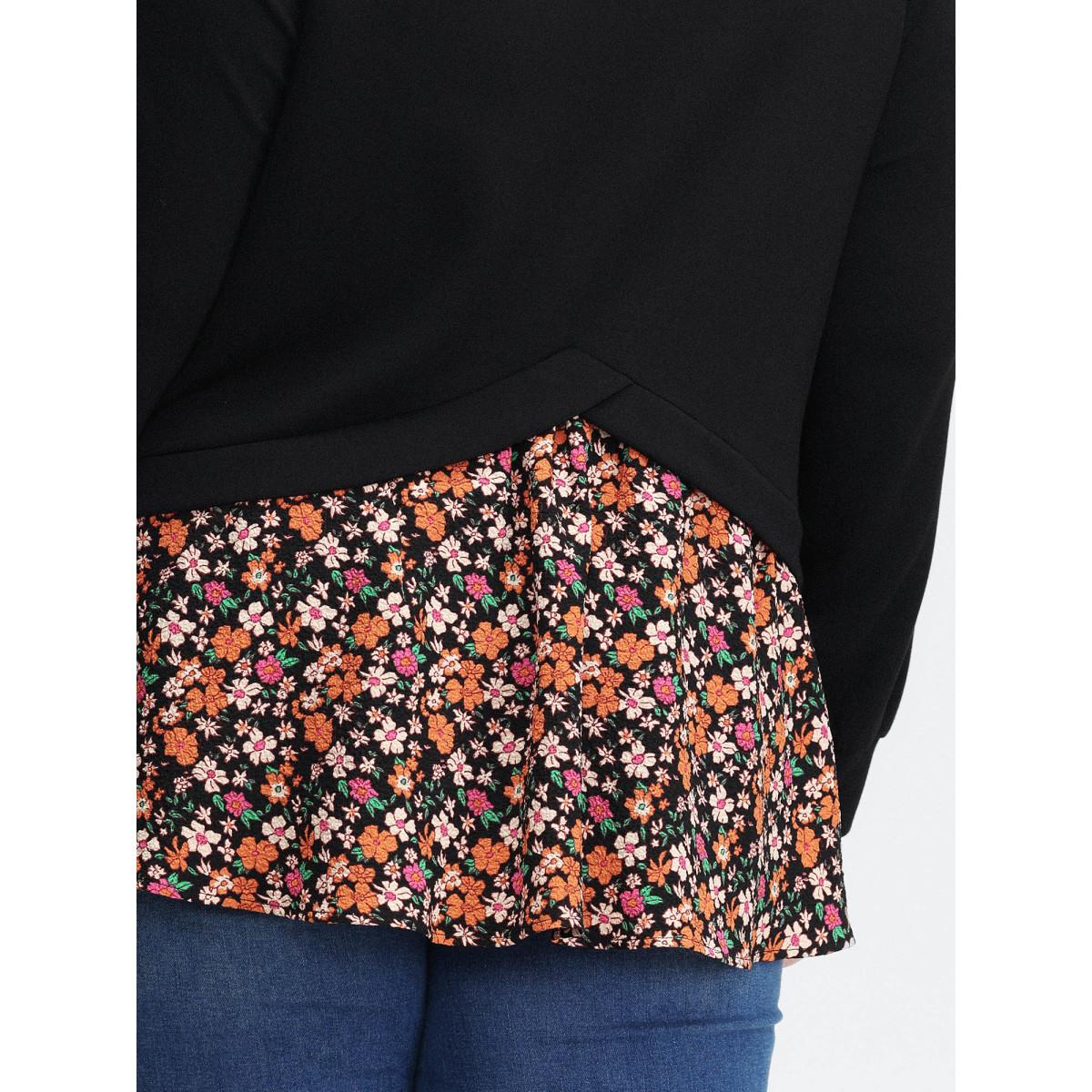 Plus Size Supersoft Floral Spliced Layered Sweatshirt Women Black Leisure Contrast Round Neck Casual Sweatshirts BloomChic 26/4X Product Image