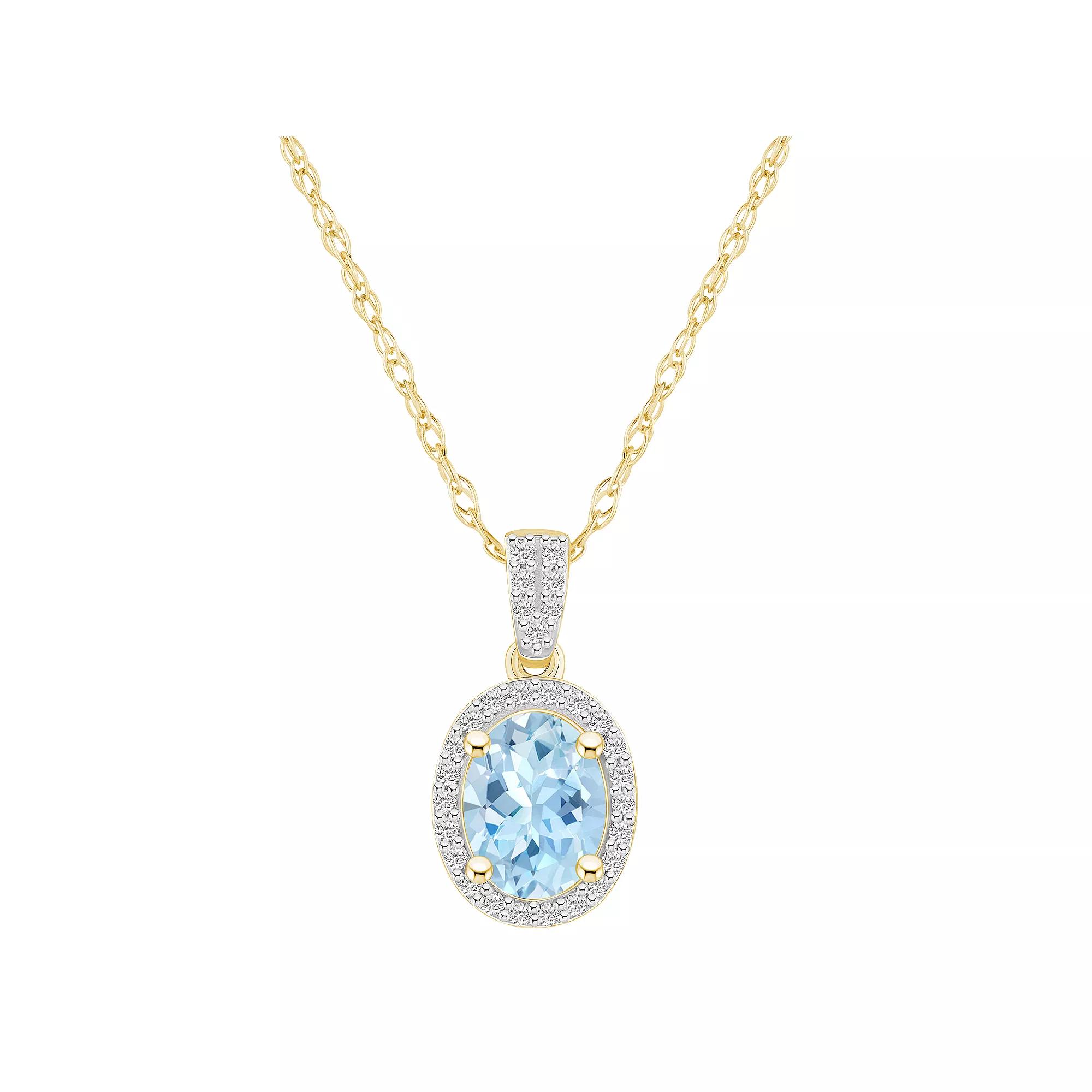 Celebration Gems 10k Gold Oval Gemstone & Lab-Created White Sapphire Halo Pendant Necklace, Women's,  Product Image