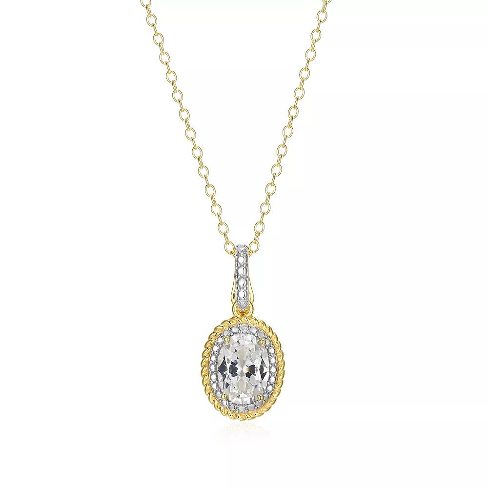 18k Gold Over Silver Gemstone & Diamond Accent Halo Pendant Necklace, Women's, Size: 18", April Cr Wh Blue Product Image