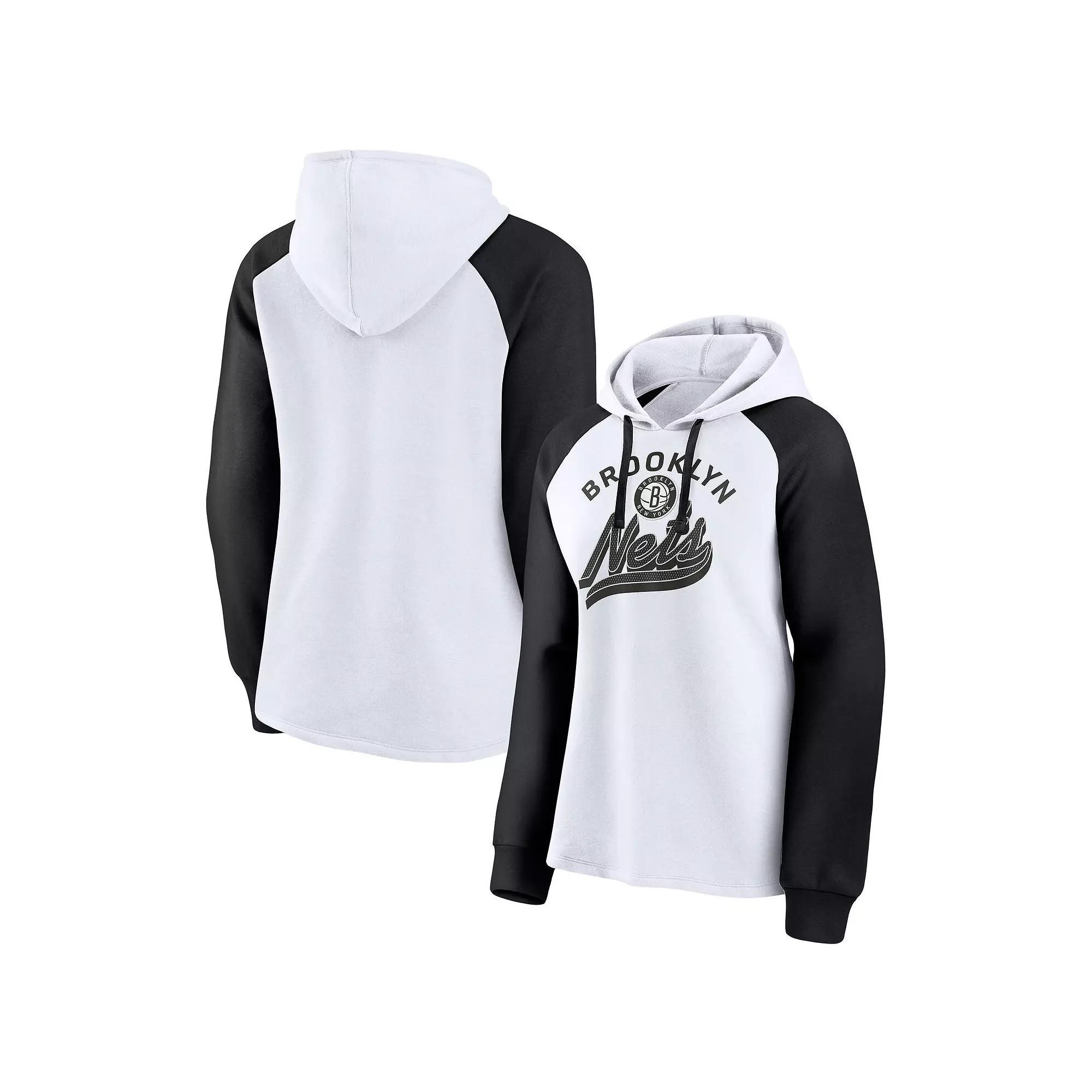 Women's Fanatics Branded White/Black Brooklyn Nets Record Holder Raglan Pullover Hoodie,  Product Image