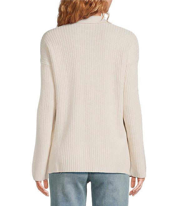 Faherty Miramar Linen Blend V-Neck Collared Long Sleeve Sweater Product Image