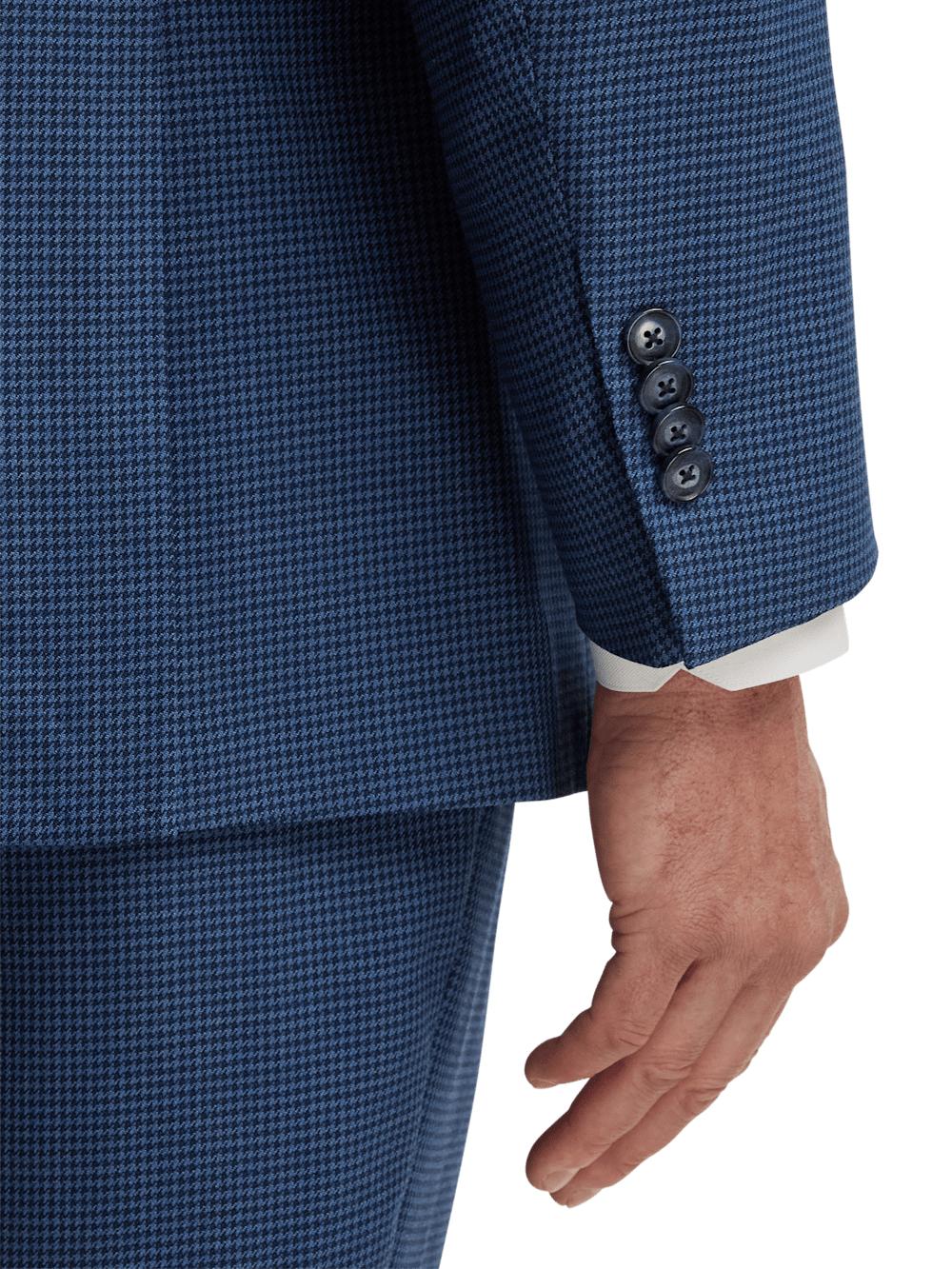 Wool Houndstooth Single Breasted Peak Lapel Suit Jacket - Blue Product Image
