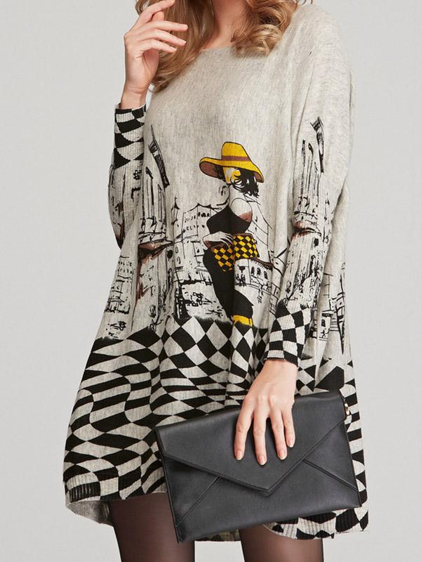 Vintage Loose Printed Split-Joint Sweater Product Image