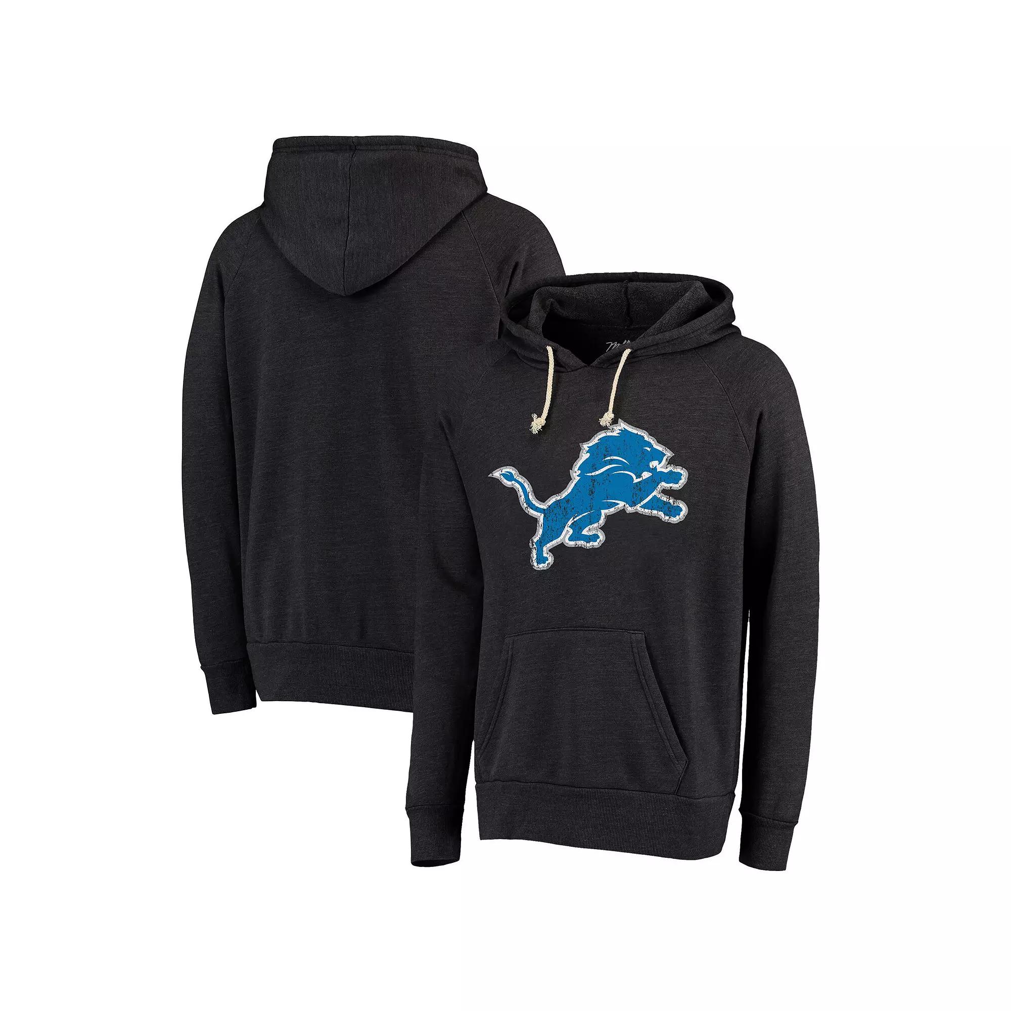 Men's Majestic Threads  Black Detroit Lions Raglan Tri-Blend Pullover Hoodie, Size: Small Product Image