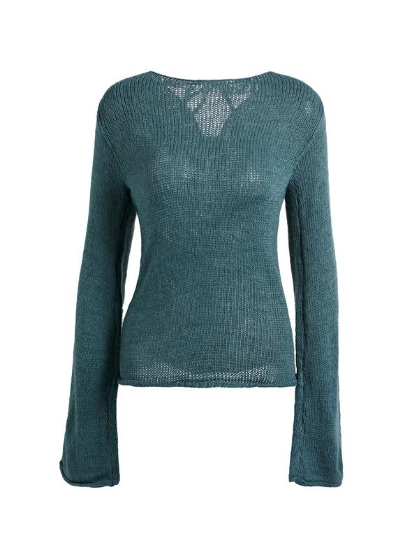 Solid Color Backless Lace Up Long Sleeve Knit Product Image