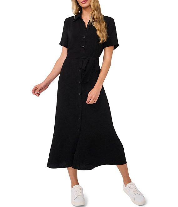CeCe Button Front Short Sleeve Midi Dress Product Image