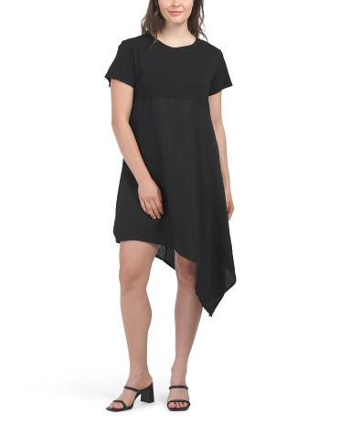 Linen Blend Knit Mix Media Short Sleeve Mini Dress for Women | Cotton/Cotton Product Image