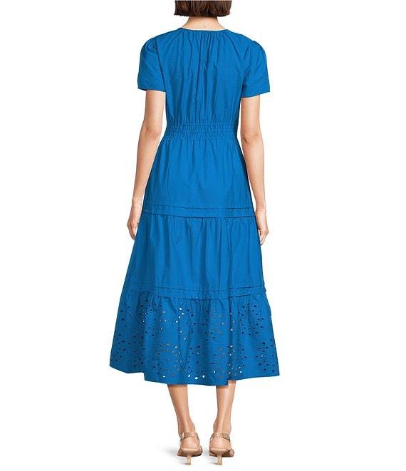 Leslie Fay Short Sleeve A-Line Cotton Poplin Maxi Dress Product Image