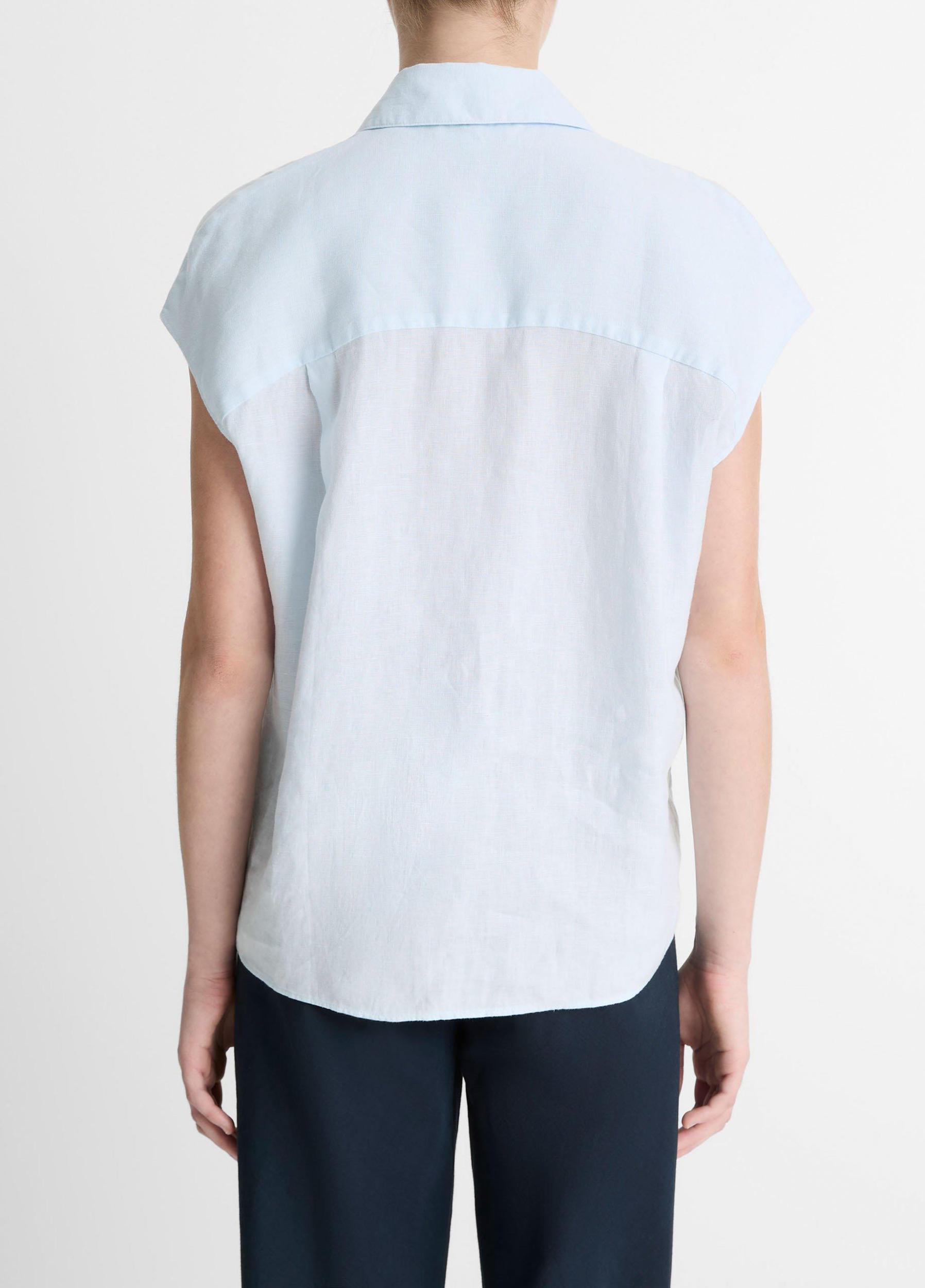 Linen Cap-Sleeve Button-Front Blouse Product Image