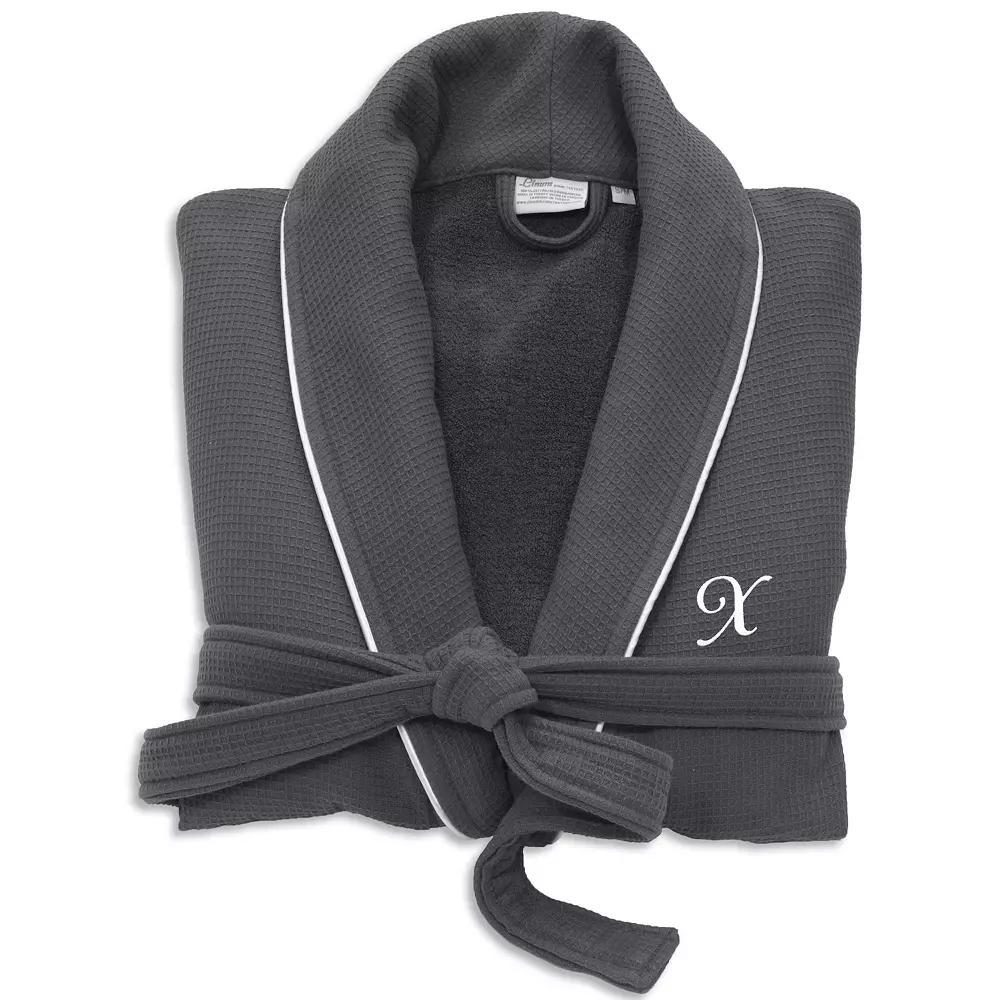 Linum Home Textiles Turkish Cotton Personalized Satin Piped Trim Waffle Terry Gray Bathrobe, Adult Unisex,  Product Image