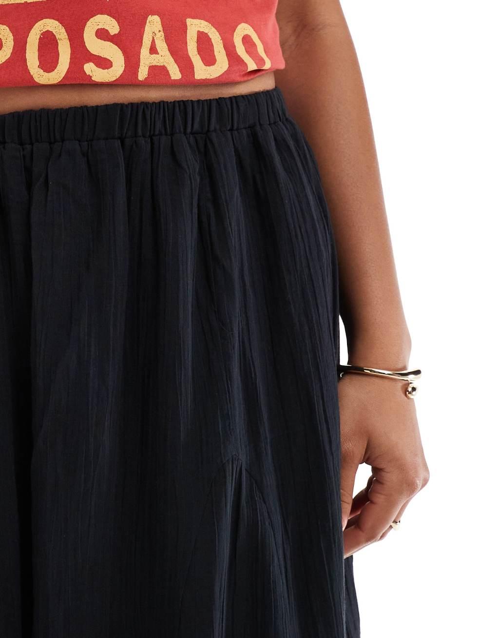 ASOS DESIGN cotton godet maxi skirt in black Product Image