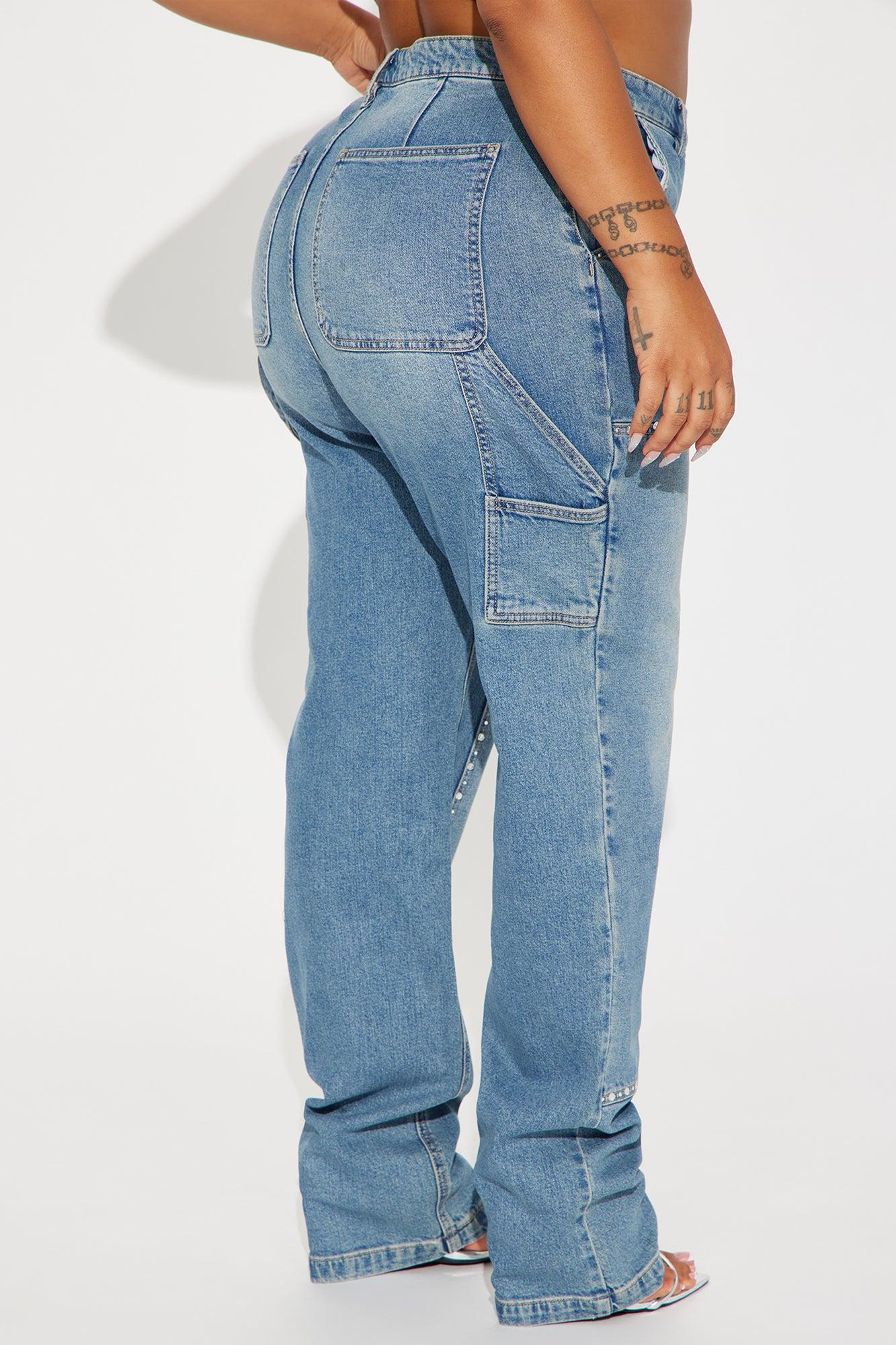 Star Studded Embellished Straight Leg Carpenter Jeans - Medium Wash Product Image