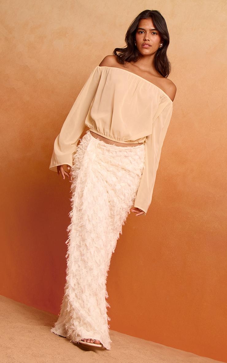  Cream Distressed Woven Dip Waist Maxi Skirt Product Image