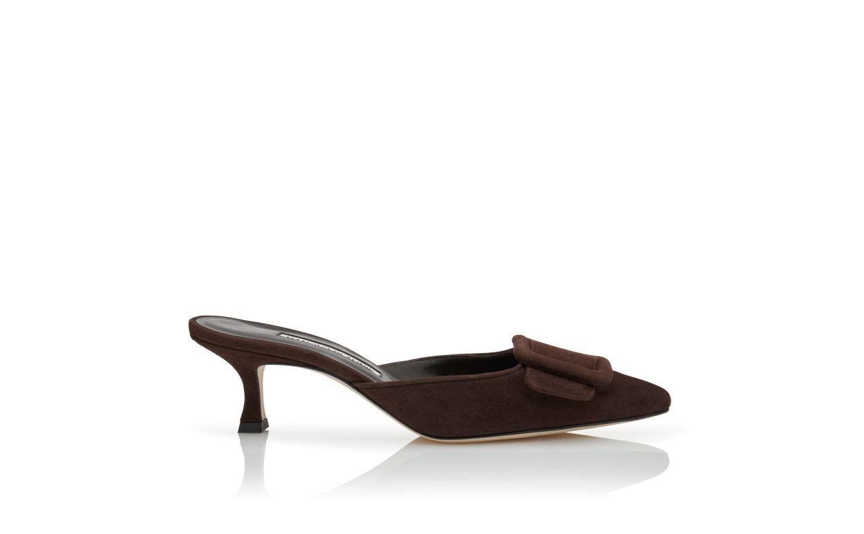 MAYSALE Brown Suede Buckle Mules Product Image