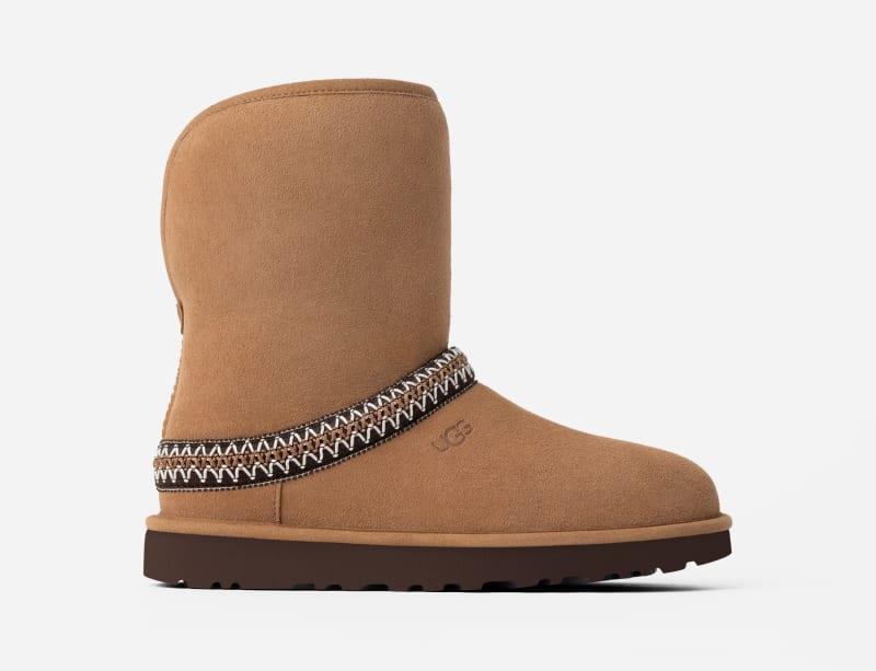 UGG Womens Classic Short Crescent Suede/Polyester/Recycled Materials/Sheepskin Classic Boots Product Image