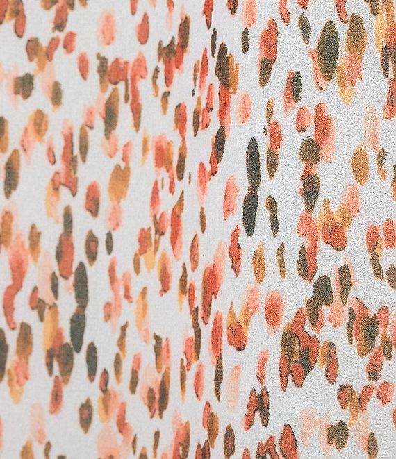 Calvin Klein Printed Chiffon Point Collar Cap Sleeve Ruffle Button Front Blouse Product Image