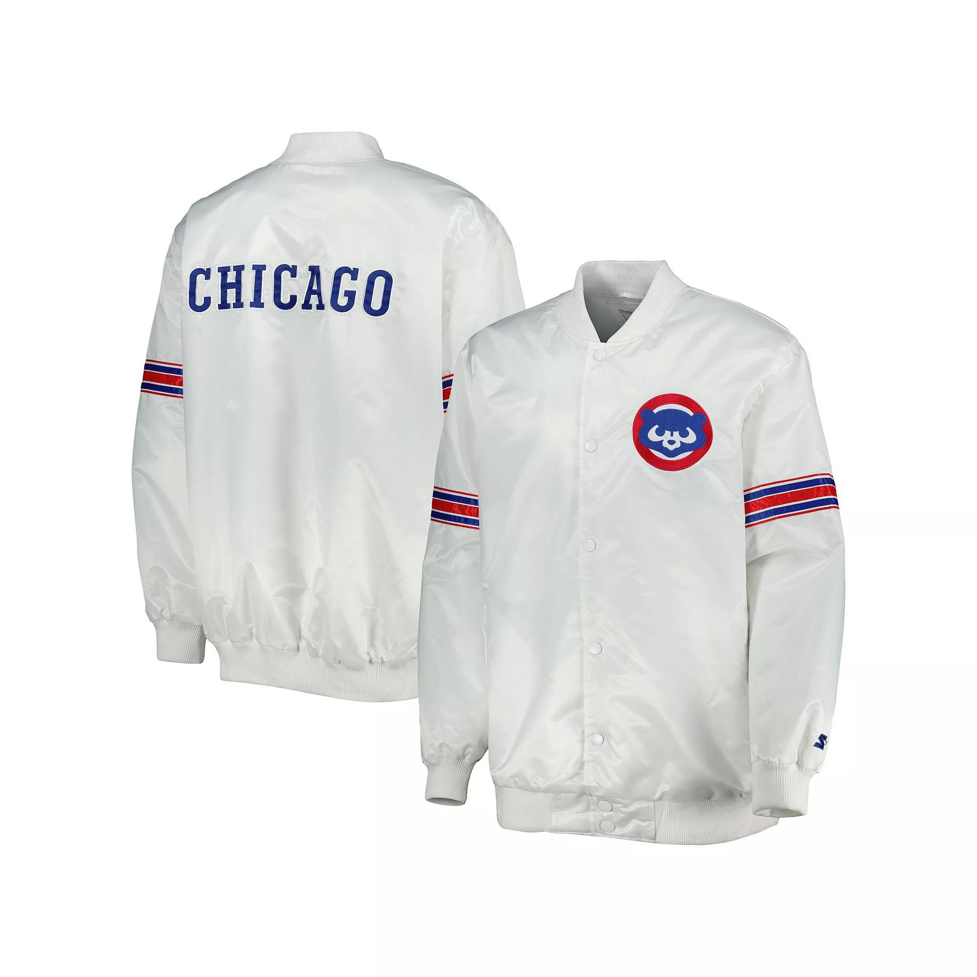 Men's Starter White Chicago Cubss Power Forward Satin Full-Snap Varsity Jacket, Size: 4XL Product Image