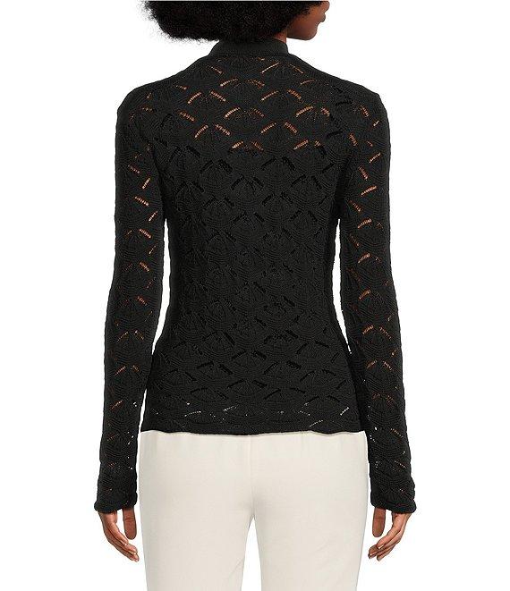 KARL LAGERFELD PARIS Crochet Knit V-Neck Long Sleeve Coordinating Cardigan Product Image