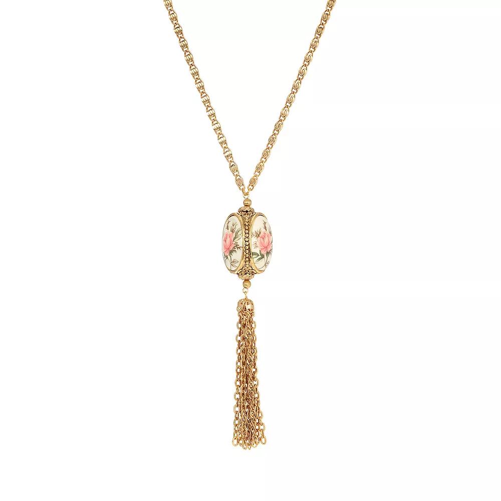 1928 3-Sided Pink Floral Decal Spinner Tassel Necklace, Womens, Multi Product Image