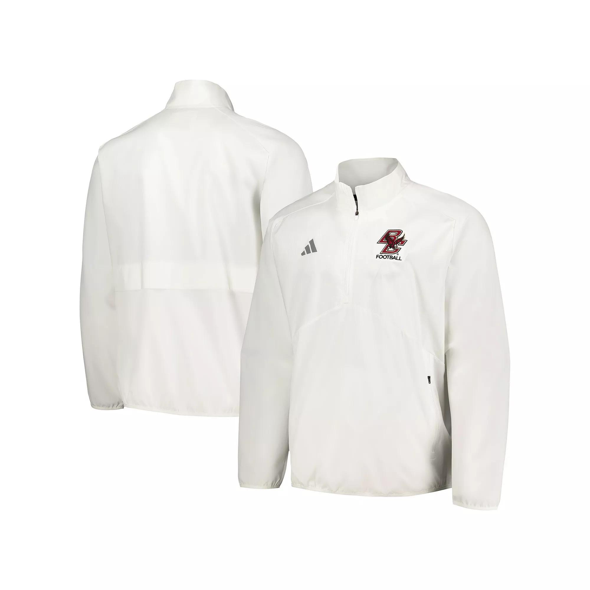 Men's adidas White Boston College Eagles Sideline AEROREADY Raglan Quarter-Zip Jacket, Size: Small Product Image