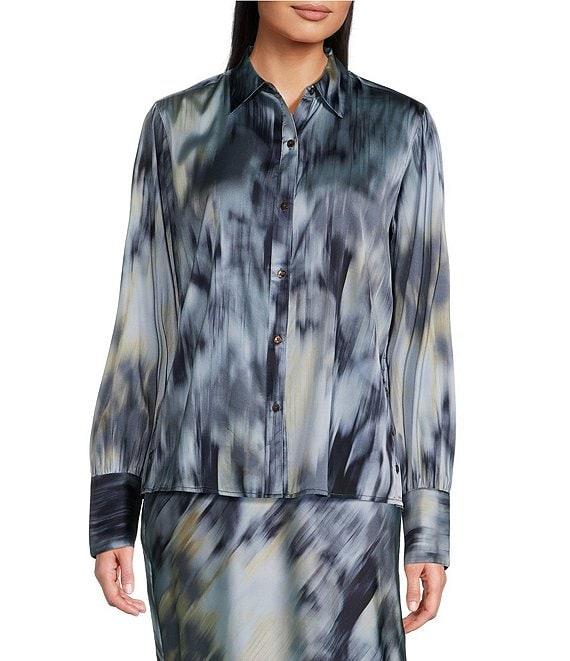 NIC + ZOE Romance Silk Watercolor Blend Print Point Collar Long Sleeve Top Product Image