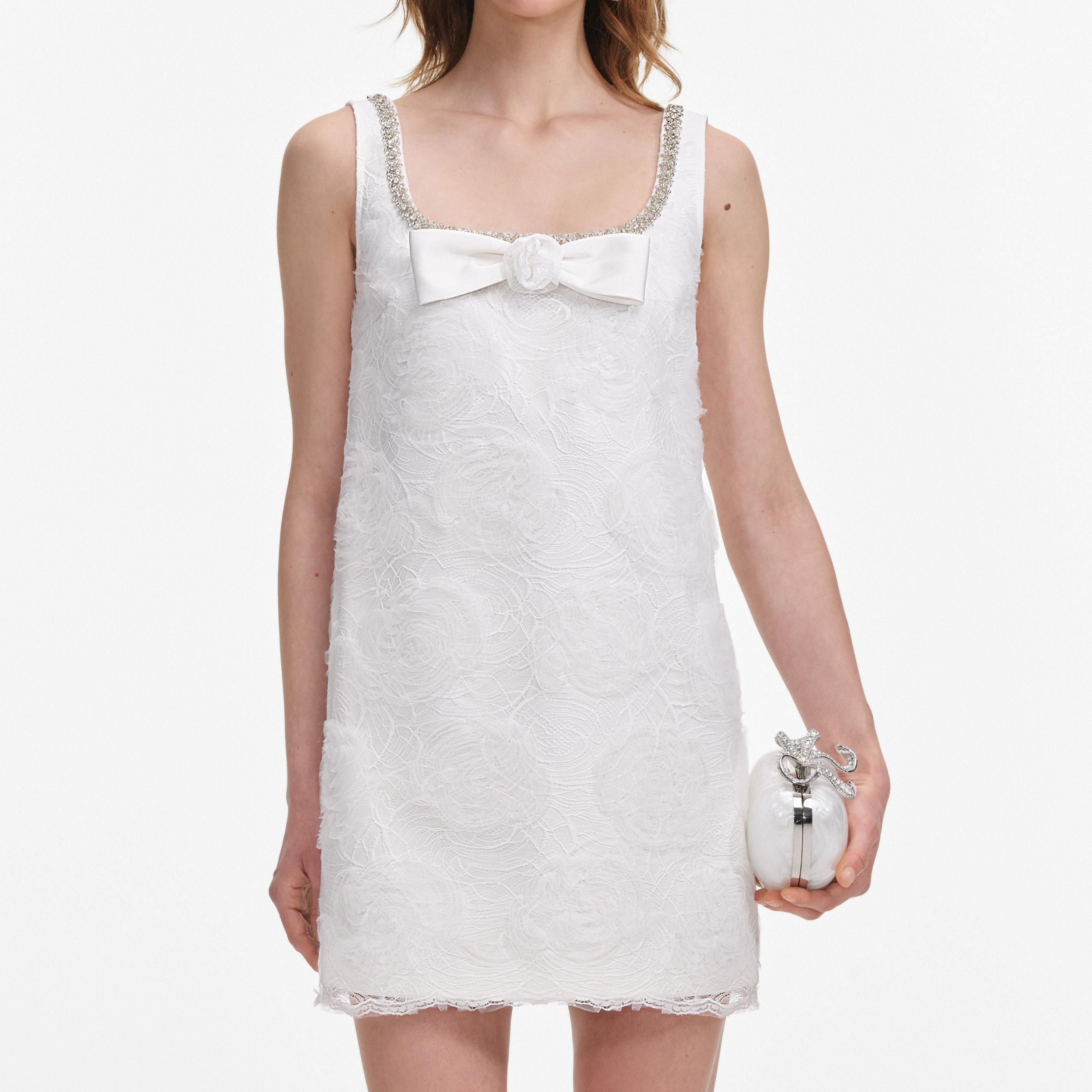 White Tulle Lace Mini Dress Product Image