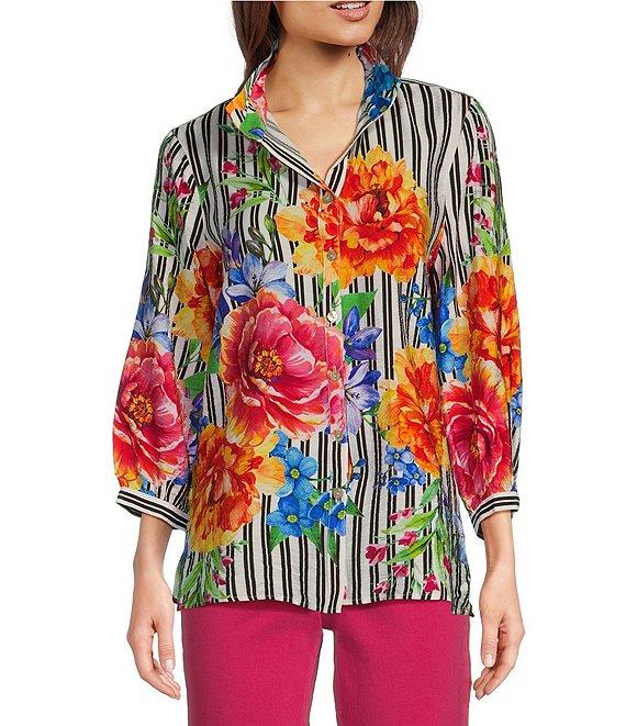 John Mark Wire Collar 3/4 Sleeve Print Woven Blouse Product Image