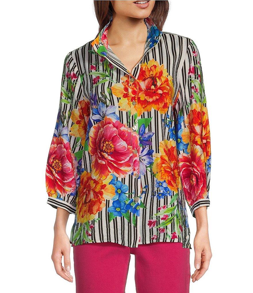 John Mark Wire Collar 3/4 Sleeve Print Woven Blouse Product Image