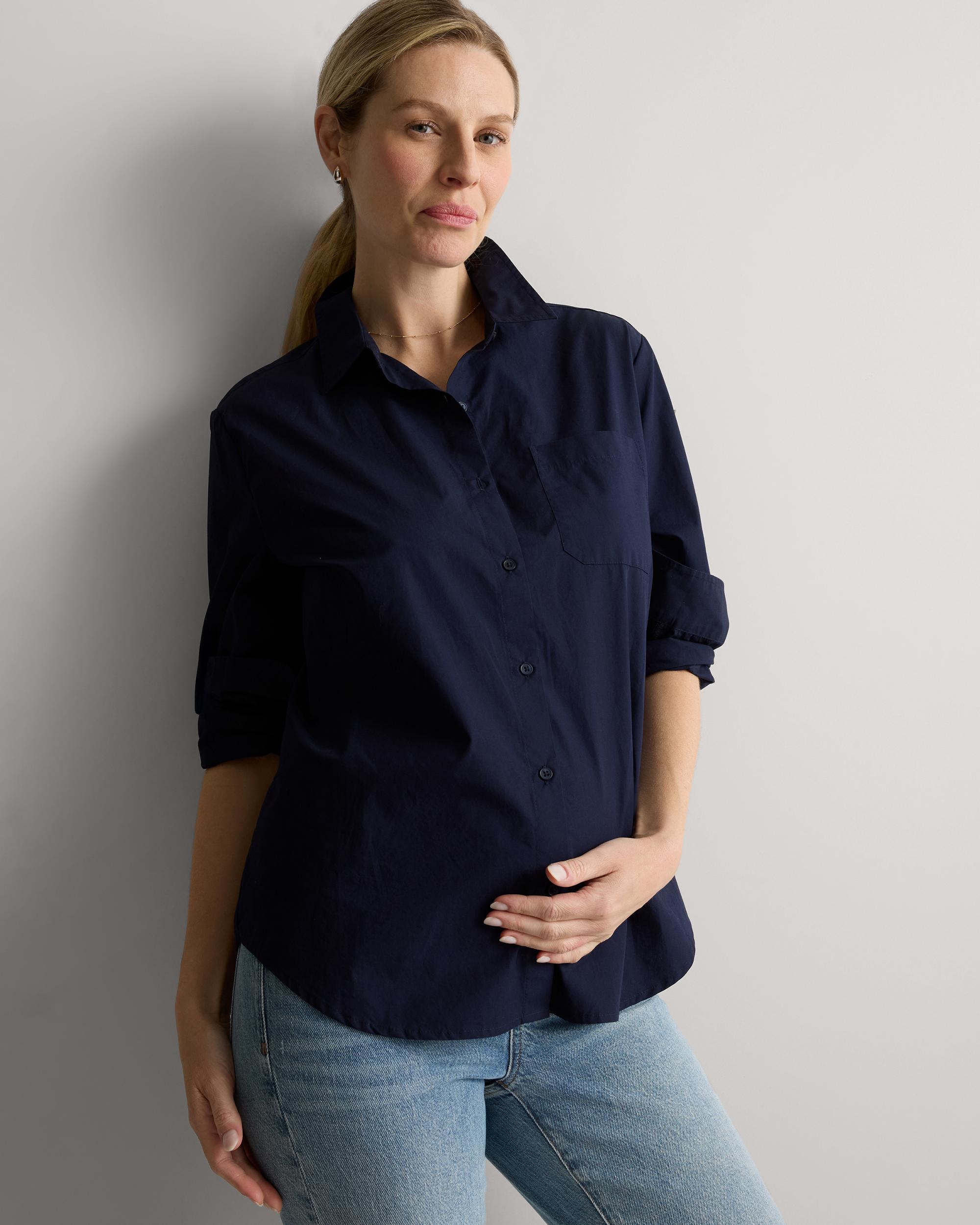 Quince | Women's Poplin Maternity Long Sleeve Shirt Organic Cotton Product Image