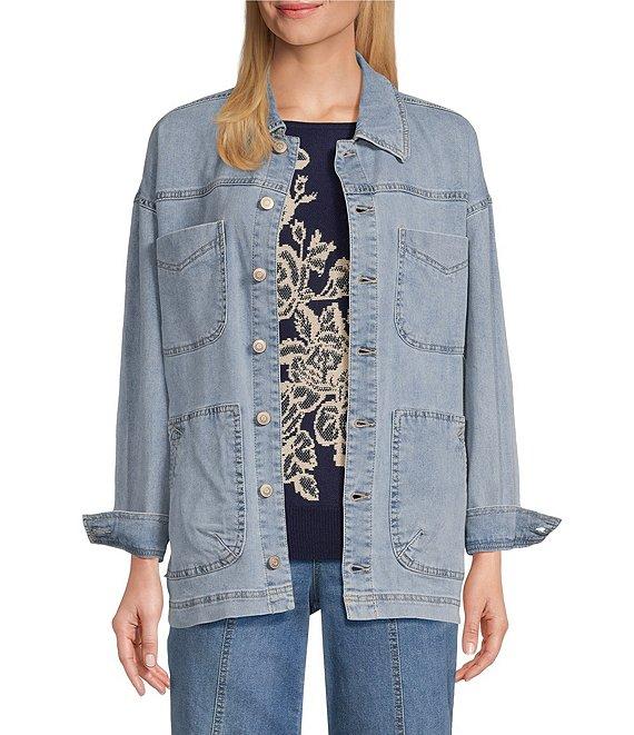 Nurture by Westbound Flap Pocket Long Sleeve Button Front Denim Jacket Product Image
