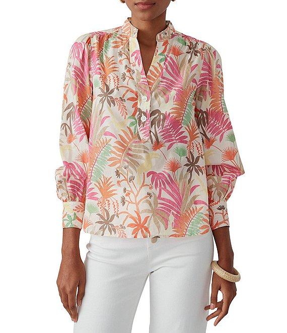 J.McLaughlin Jungle Melody Split V-Neck Bracelet Sleeve Blouse Product Image