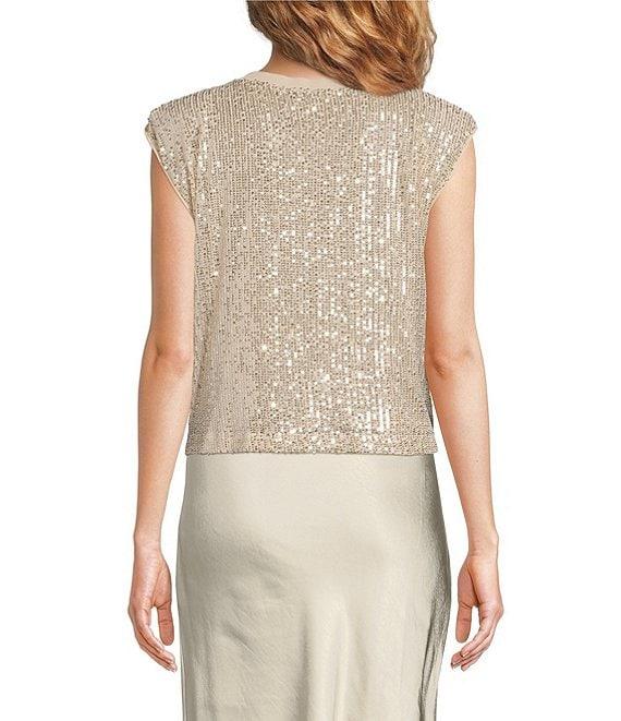 Skies Are Blue Sequin Crew Neck Sleeveless Tank Top Product Image