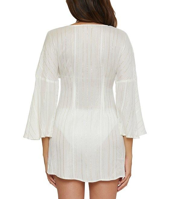 Becca By Rebecca Virtue Radiance Tie Front Bell Sleeves Swim Cover-Up Tunic Product Image
