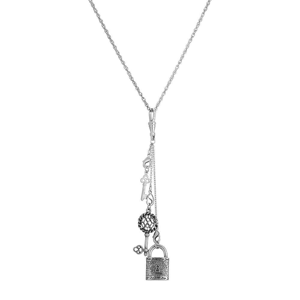 1928 Silver Tone Multi Charm Key Lock Necklace, Womens, Gray Product Image