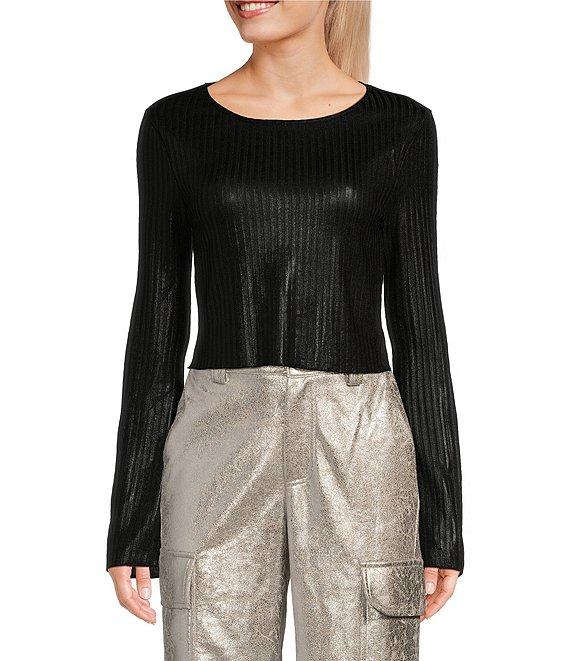 Double Zero Long Sleeve Metallic Foil Top Product Image