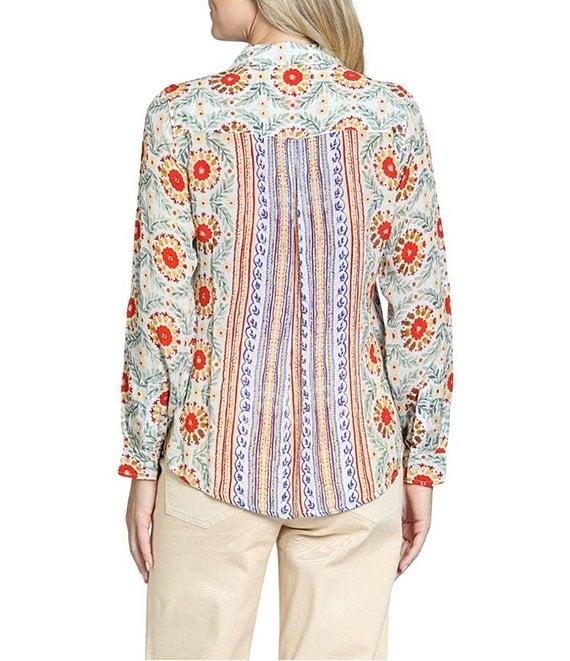 APNY Woven Printed Spread Collar Long Sleeve Blouse Product Image